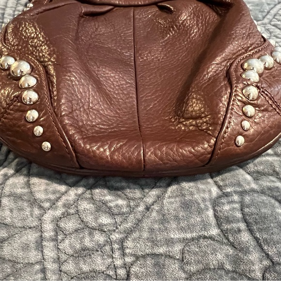 B. Makowski Genuine Brown Leather Silver Studded Crossbody Bag. - Picture 4 of 13